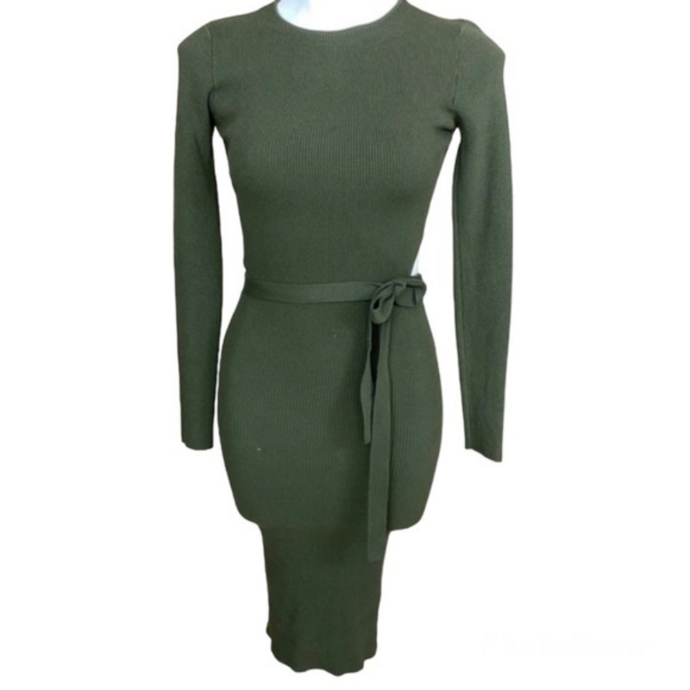 Zara Knit Ribbed Waist Tie Open Back Dress Medium